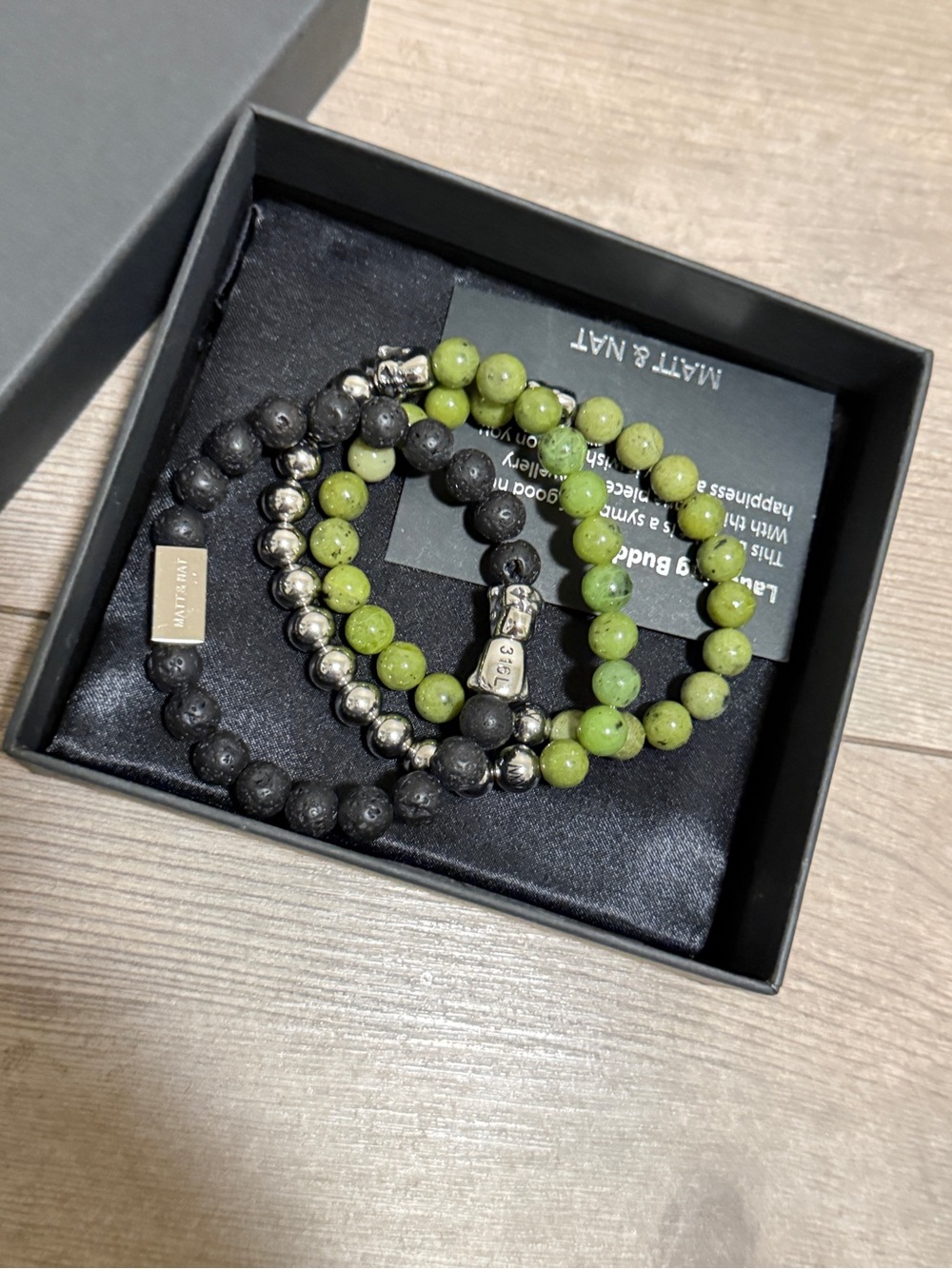 Matt & Nat Olive Green and Black Beaded Bracelet Set - Picture 2 of 4